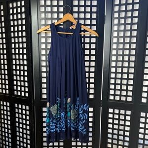💙 Anthropologie Not So Serious Woodbine NWT Navy Embroidered Swing Dress 4 💙